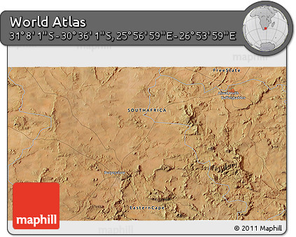 Satellite 3D Map of the Area around 30° 52' 1" S, 26° 25' 29" E