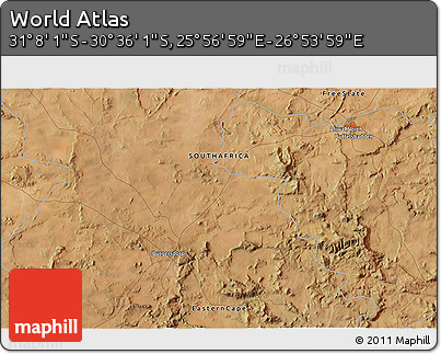Satellite 3D Map of the Area around 30° 52' 1" S, 26° 25' 29" E