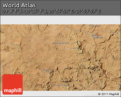 Satellite 3D Map of the Area around 30° 52' 1" S, 26° 25' 29" E