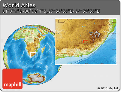 Physical Location Map of the Area around 30° 52' 1" S, 26° 25' 29" E