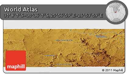 Physical Panoramic Map of the Area around 30° 52' 1" S, 26° 25' 29" E