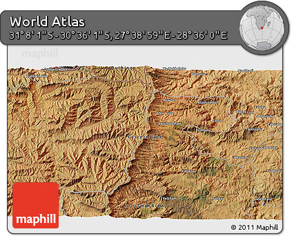 Satellite 3D Map of the Area around 30° 52' 1" S, 28° 7' 30" E