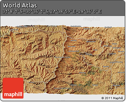 Satellite 3D Map of the Area around 30° 52' 1" S, 28° 7' 30" E