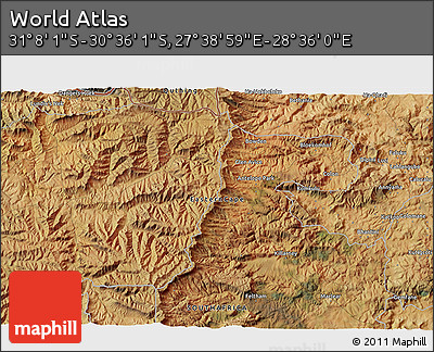 Satellite 3D Map of the Area around 30° 52' 1" S, 28° 7' 30" E