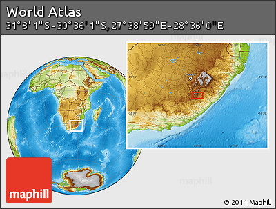 Physical Location Map of the Area around 30° 52' 1" S, 28° 7' 30" E