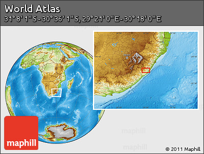 Physical Location Map of the Area around 30° 52' 1" S, 29° 49' 30" E