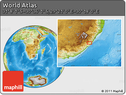 Physical Location Map of the Area around 30° 52' 1" S, 29° 49' 30" E