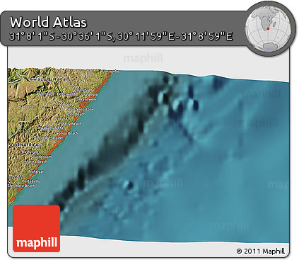 Satellite 3D Map of the Area around 30° 52' 1" S, 30° 40' 29" E