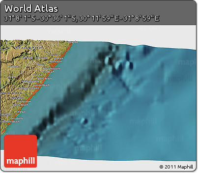 Satellite 3D Map of the Area around 30° 52' 1" S, 30° 40' 29" E