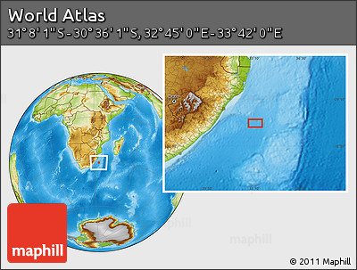 Physical Location Map of the Area around 30° 52' 1" S, 33° 13' 30" E