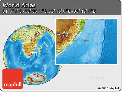 Physical Location Map of the Area around 30° 52' 1" S, 33° 13' 30" E