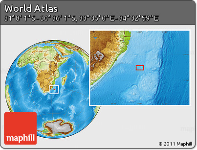 Physical Location Map of the Area around 30° 52' 1" S, 34° 4' 30" E
