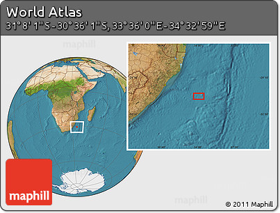 Satellite Location Map of the Area around 30° 52' 1" S, 34° 4' 30" E