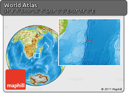 Physical Location Map of the Area around 30° 52' 1" S, 37° 28' 30" E