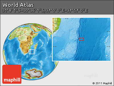 Physical Location Map of the Area around 30° 52' 1" S, 37° 28' 30" E
