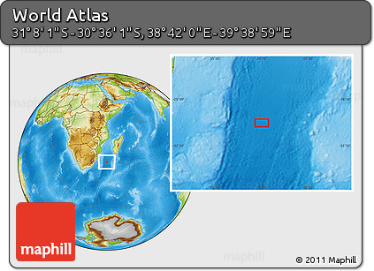 Physical Location Map of the Area around 30° 52' 1" S, 39° 10' 29" E