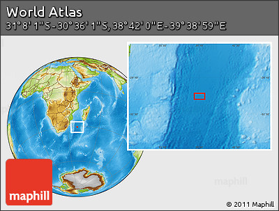 Physical Location Map of the Area around 30° 52' 1" S, 39° 10' 29" E