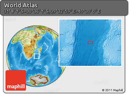 Physical Location Map of the Area around 30° 52' 1" S, 40° 1' 29" E