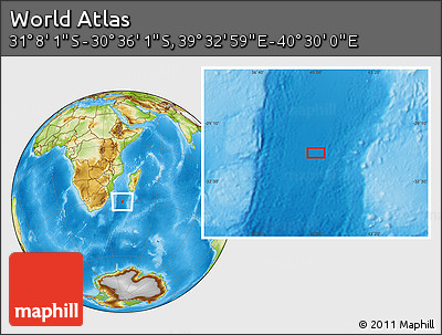 Physical Location Map of the Area around 30° 52' 1" S, 40° 1' 29" E