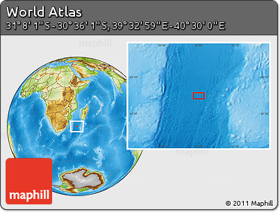 Physical Location Map of the Area around 30° 52' 1" S, 40° 1' 29" E