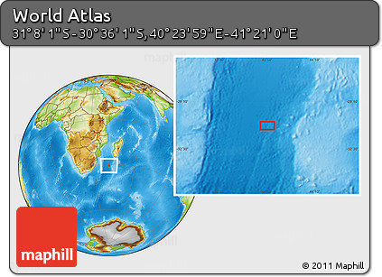 Physical Location Map of the Area around 30° 52' 1" S, 40° 52' 30" E