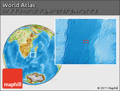 Physical Location Map of the Area around 30° 52' 1" S, 40° 52' 30" E