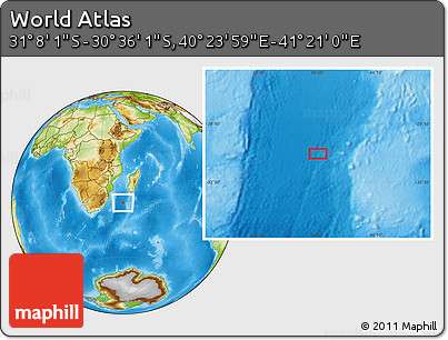 Physical Location Map of the Area around 30° 52' 1" S, 40° 52' 30" E