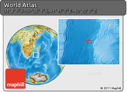 Physical Location Map of the Area around 30° 52' 1" S, 41° 43' 30" E