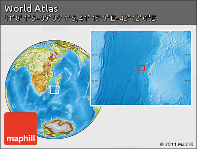 Physical Location Map of the Area around 30° 52' 1" S, 41° 43' 30" E
