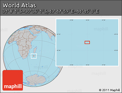 Gray Location Map of the Area around 30° 52' 1" S, 44° 16' 29" E