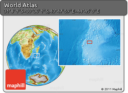 Physical Location Map of the Area around 30° 52' 1" S, 44° 16' 29" E