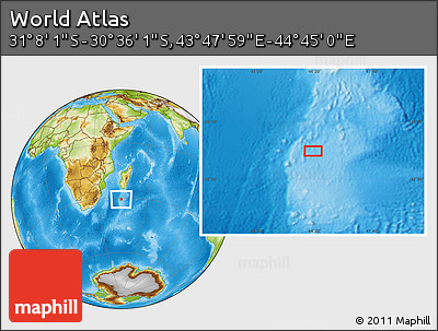 Physical Location Map of the Area around 30° 52' 1" S, 44° 16' 29" E