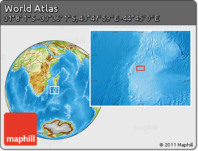 Physical Location Map of the Area around 30° 52' 1" S, 44° 16' 29" E