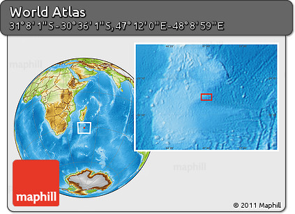 Physical Location Map of the Area around 30° 52' 1" S, 47° 40' 29" E