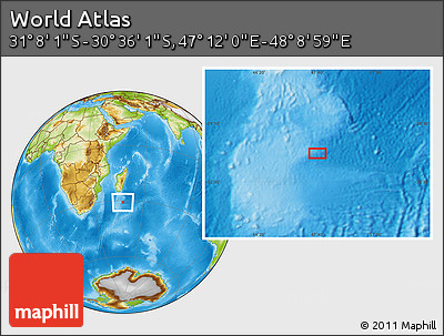 Physical Location Map of the Area around 30° 52' 1" S, 47° 40' 29" E
