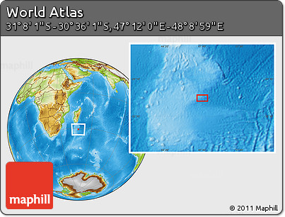 Physical Location Map of the Area around 30° 52' 1" S, 47° 40' 29" E