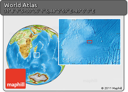 Physical Location Map of the Area around 30° 52' 1" S, 48° 31' 29" E