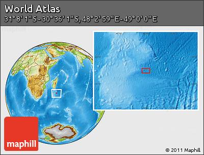 Physical Location Map of the Area around 30° 52' 1" S, 48° 31' 29" E