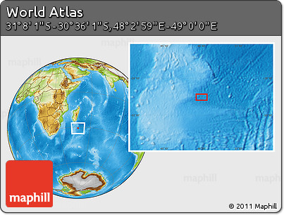 Physical Location Map of the Area around 30° 52' 1" S, 48° 31' 29" E