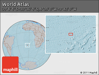 Gray Location Map of the Area around 30° 52' 1" S, 4° 10' 30" W, hill shading
