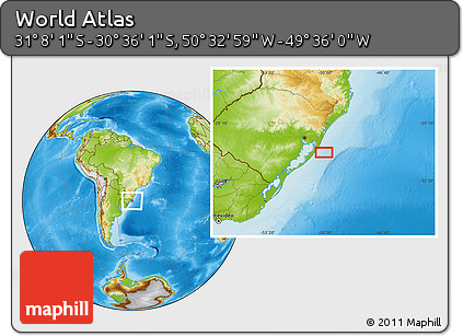 Physical Location Map of the Area around 30° 52' 1" S, 50° 4' 30" W