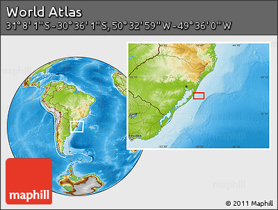 Physical Location Map of the Area around 30° 52' 1" S, 50° 4' 30" W