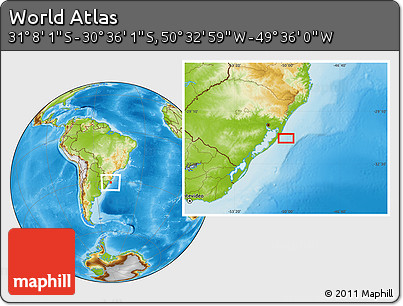 Physical Location Map of the Area around 30° 52' 1" S, 50° 4' 30" W