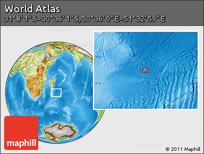 Physical Location Map of the Area around 30° 52' 1" S, 51° 4' 30" E