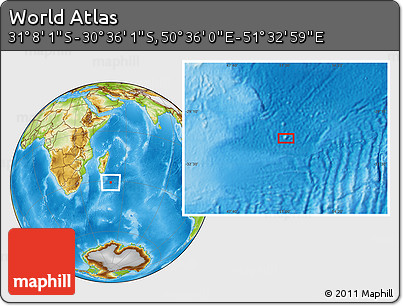 Physical Location Map of the Area around 30° 52' 1" S, 51° 4' 30" E