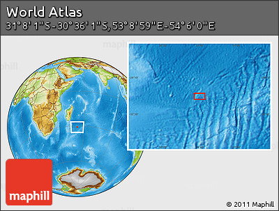 Physical Location Map of the Area around 30° 52' 1" S, 53° 37' 30" E