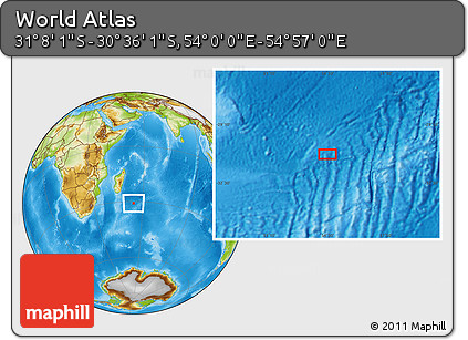 Physical Location Map of the Area around 30° 52' 1" S, 54° 28' 30" E