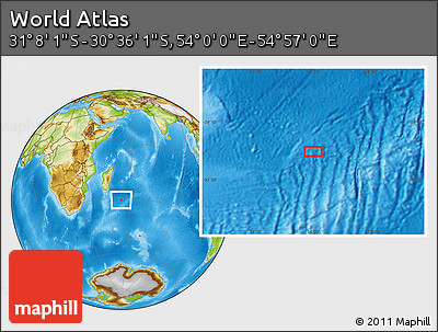 Physical Location Map of the Area around 30° 52' 1" S, 54° 28' 30" E