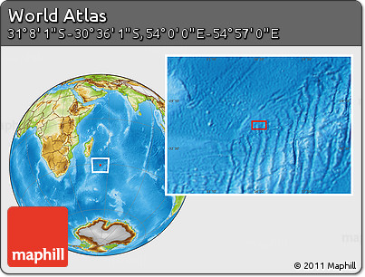 Physical Location Map of the Area around 30° 52' 1" S, 54° 28' 30" E