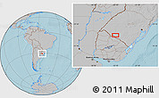 Gray Location Map of the area around 30° 52' 1" S, 55° 10' 29" W, hill shading